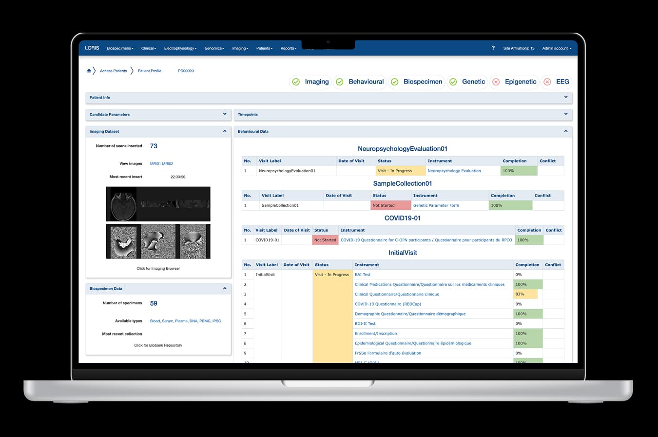 screenshot of patient dashboard project
