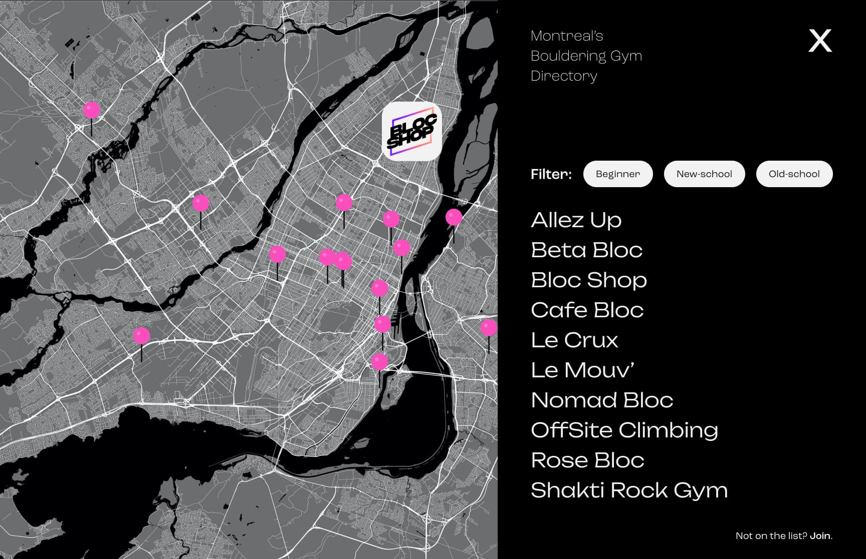 final design of mtl bloc list directory (menu) page