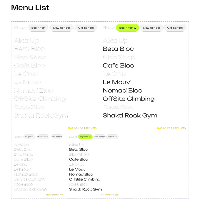 menu list component with variants