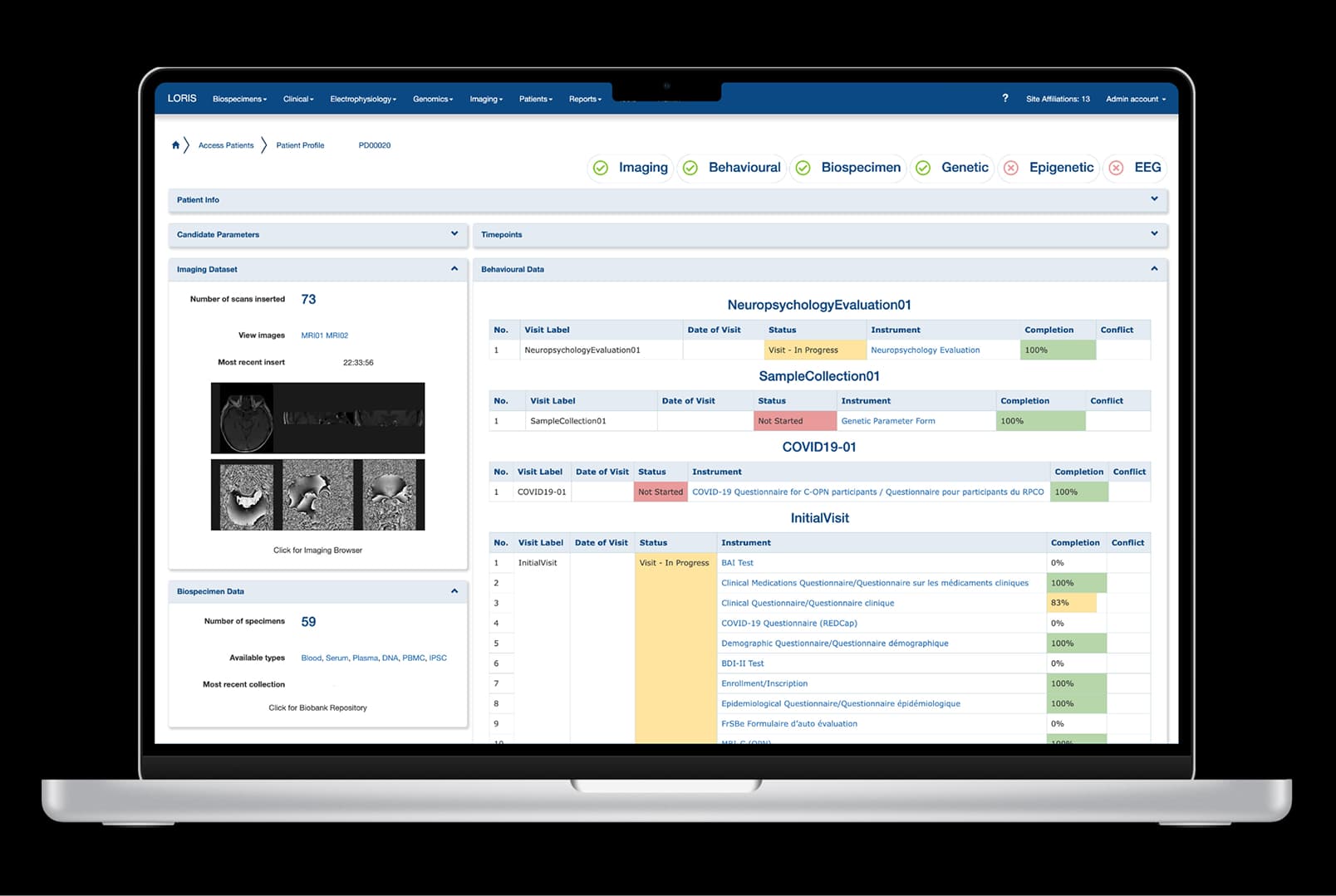 demo of patient profile page on a laptop