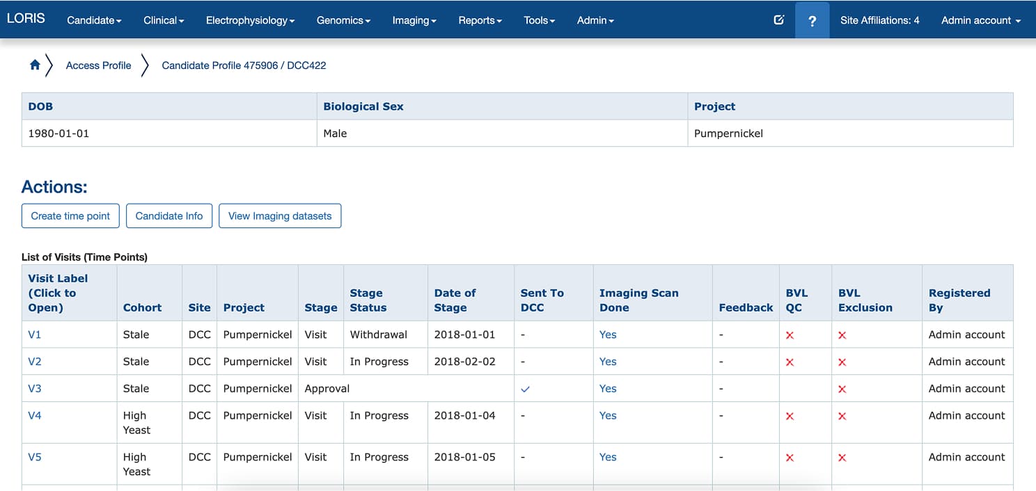 screenshot of patient profile page before changes