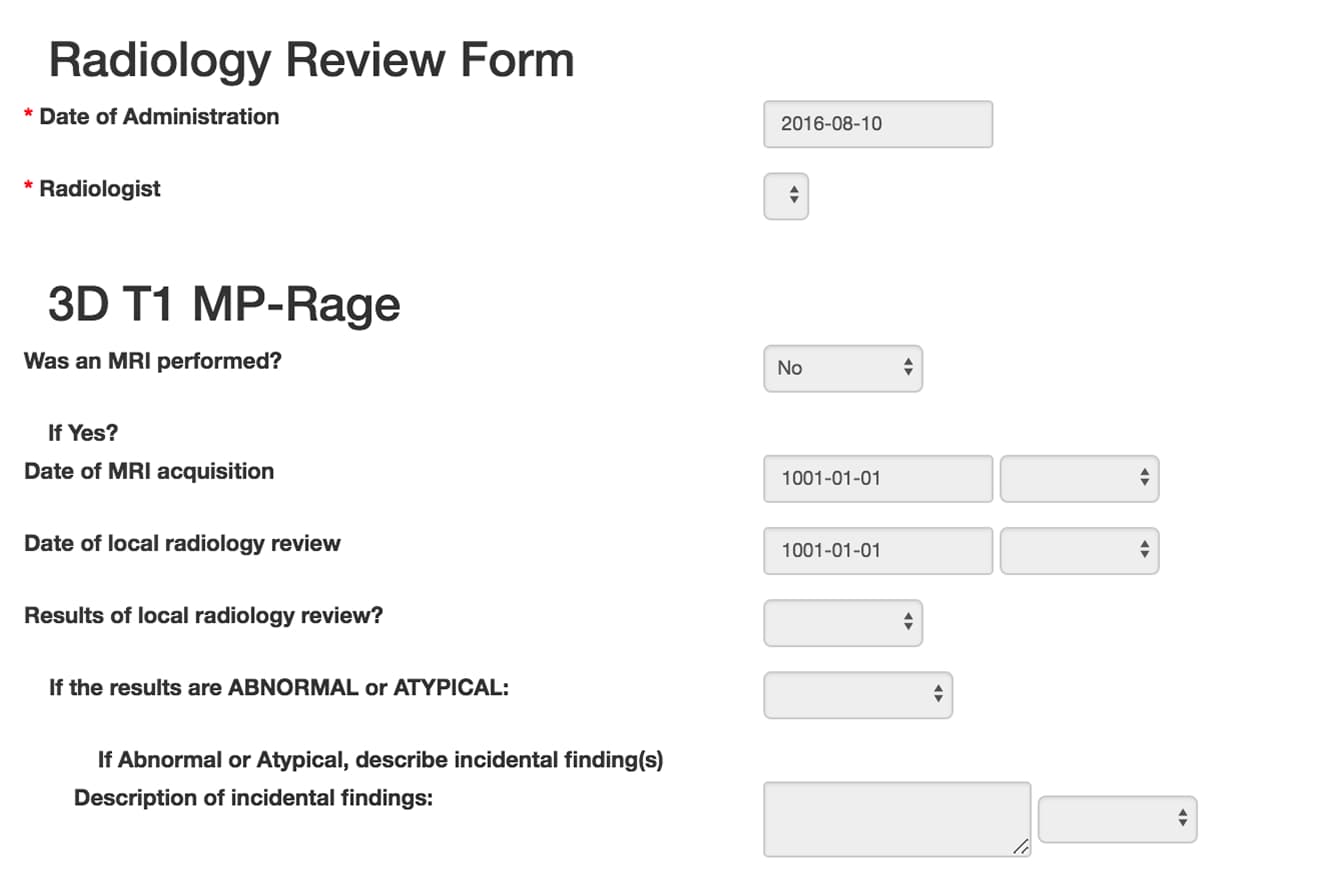 radiology review form showing misalignment on input labels